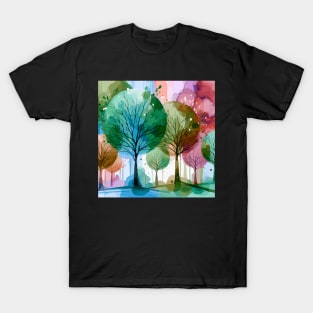 Colorful Pastel Pink Brown Abstract Trees T-Shirt